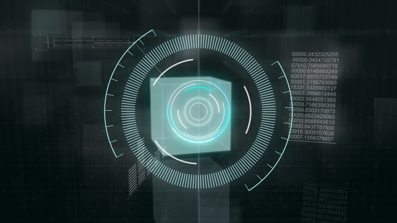 Animation of scope scanning over data processing on black background