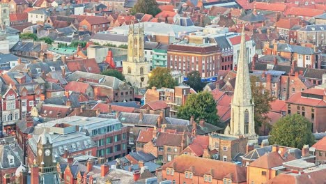 Beautiful-historic-buildings-and-church-spires-in-York-City-in-England