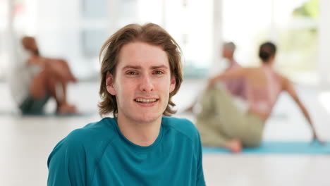 man, face and smile with yoga for fitness