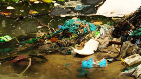 costa tropical llena de microplásticos y otra basura, problema global, vista en movimiento