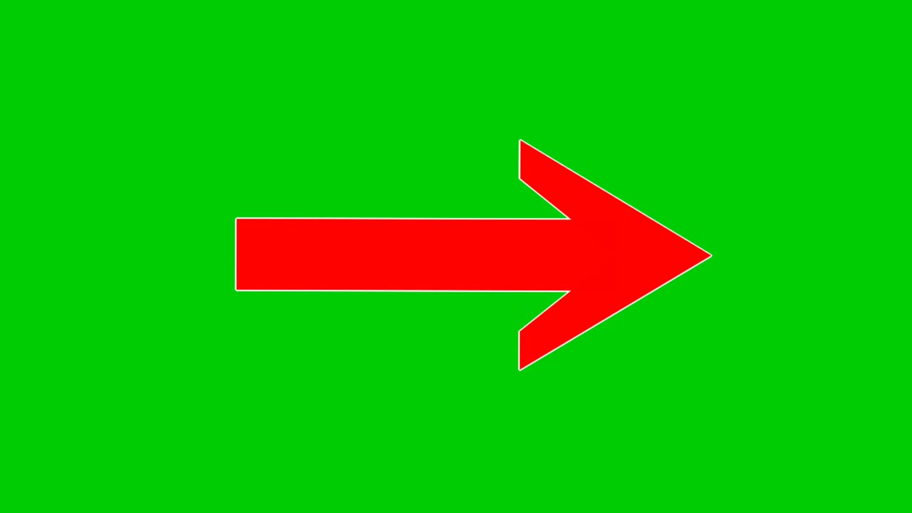 녹색 화면의 화살표 기호 애니메이션, 오른쪽 4k 애니메이션 이미지 비디오 오버레이 요소를 가리키는 빨간색 만화 화살표