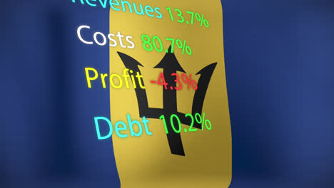 animation of data processing over flag of barbados