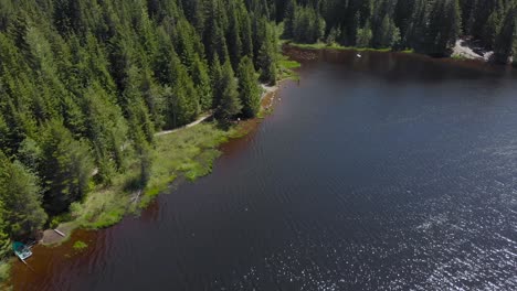 aerial footage above mountain lake