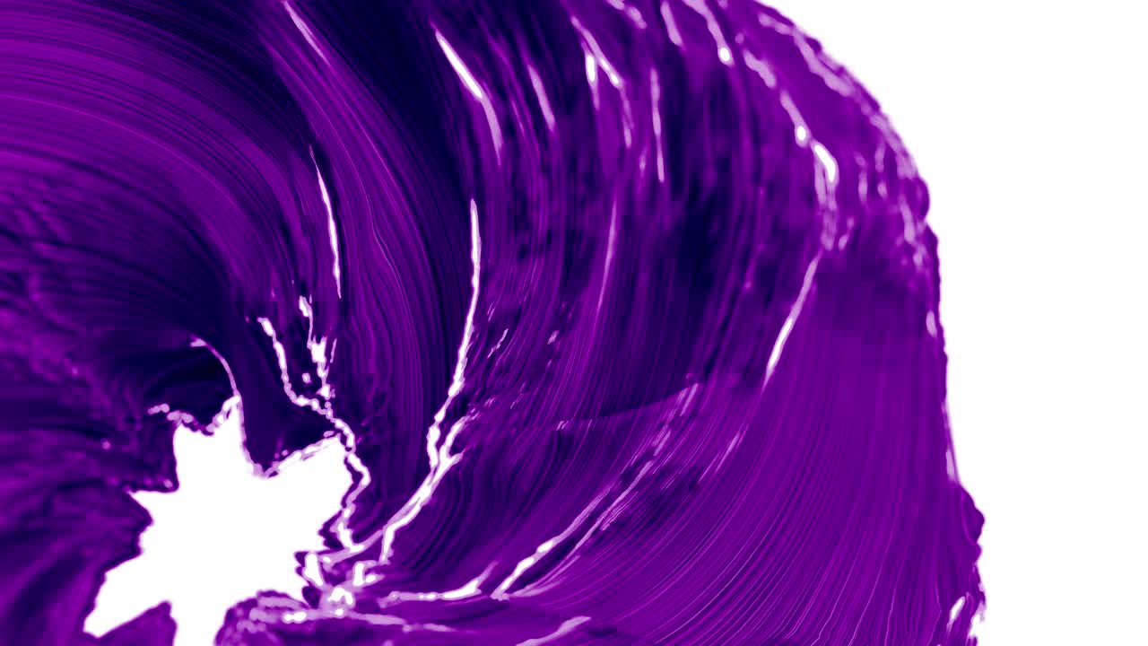 Superficie ondulata viola con vortici su sfondo bianco. Sfondo animato 3D in loop.