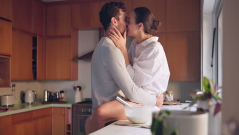 Relax,-love-or-couple-kiss-in-kitchen-for-romance