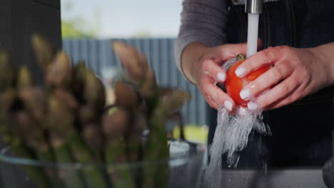 mujer lava ingredientes para ensalada 2