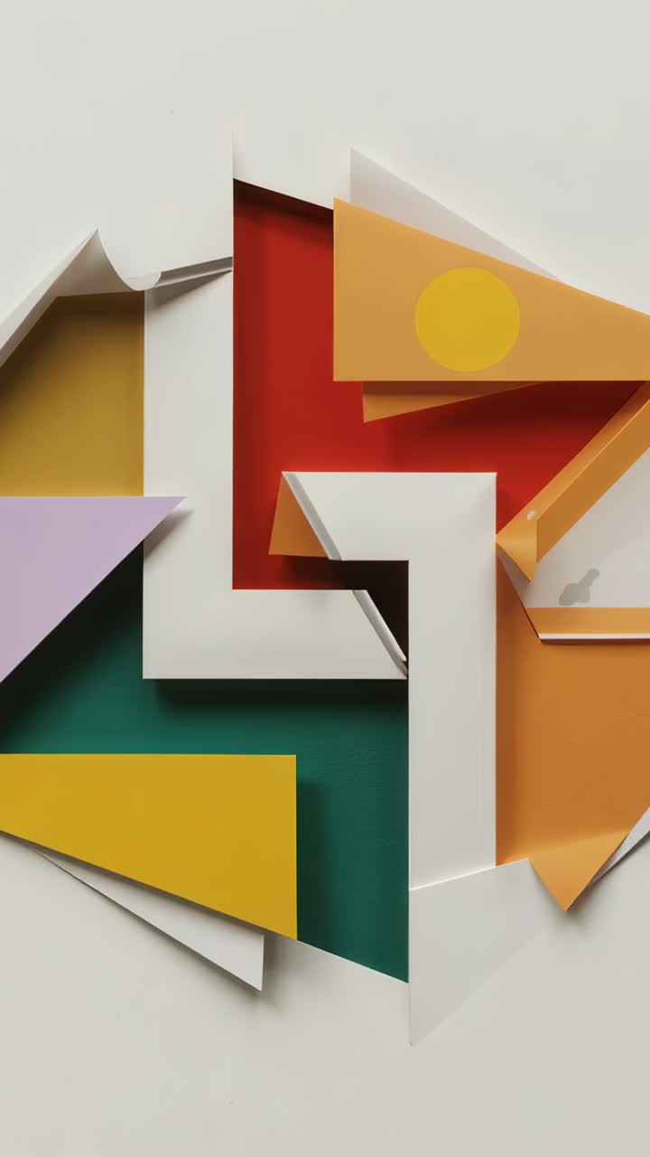 Vertical video: Camera moving closer to white L-frame, red teal panels in studio, deepening shadows