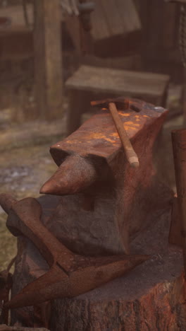 closeup of an anvil in a blacksmith's workshop