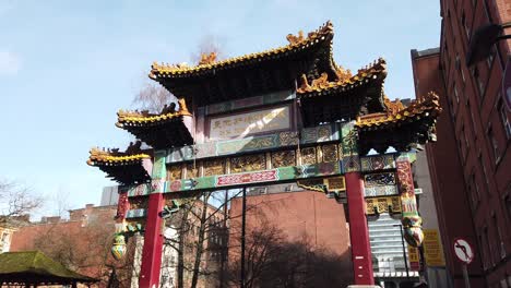 manchester chinatown entrance showing the imperial archway as a gateway to this cultural area of manchester, england, uk, europe