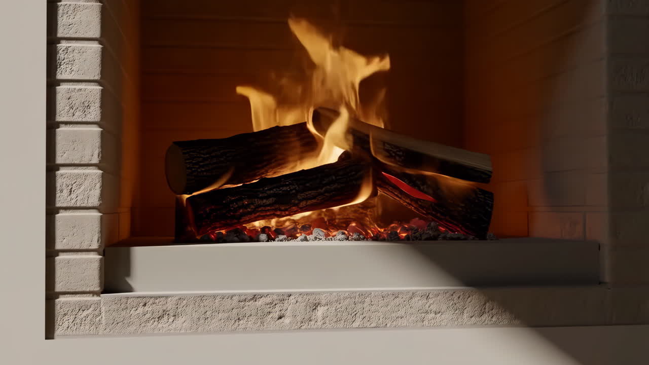 불타는 나무를 가진 쾌적한 벽난로