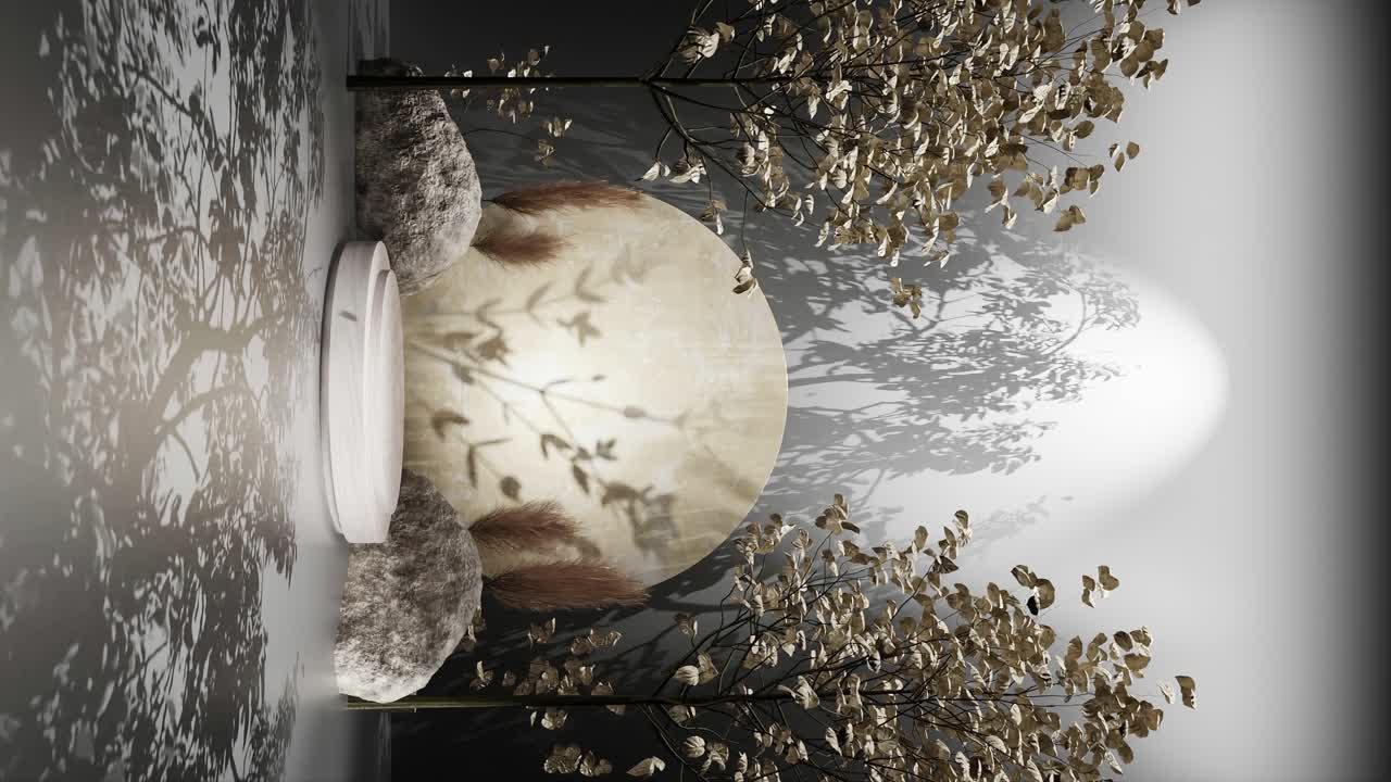 exhibición del producto en la naturaleza paisaje bosque árbol aire fresco con planta en bucle animación de renderización 3d