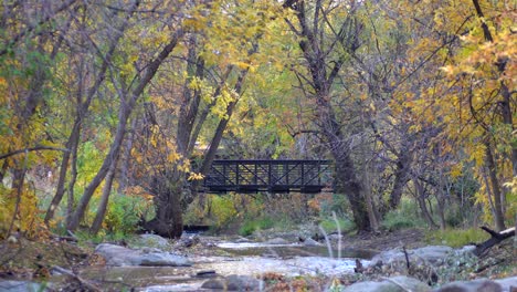 man running on a pedestrian bridge along the boulder creek