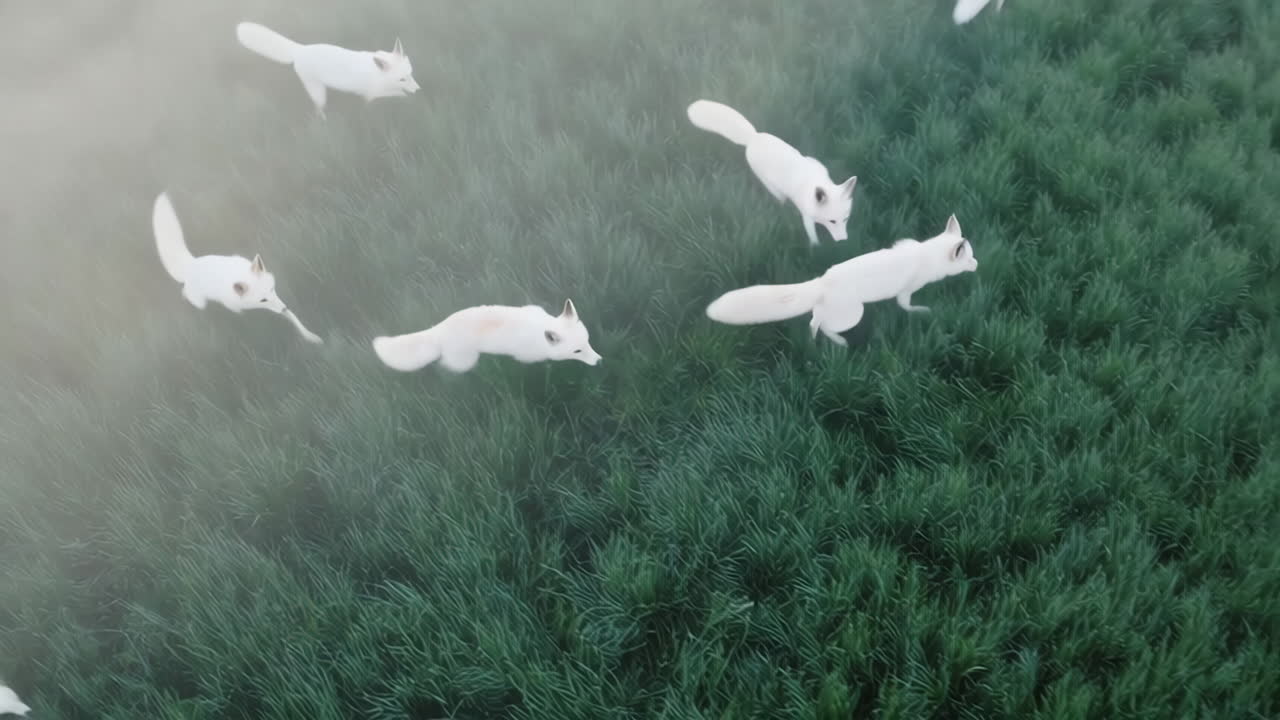 White Foxes Running in a Field