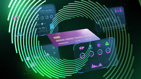 animation of digital data dashboards with graphs and charts on green patterns