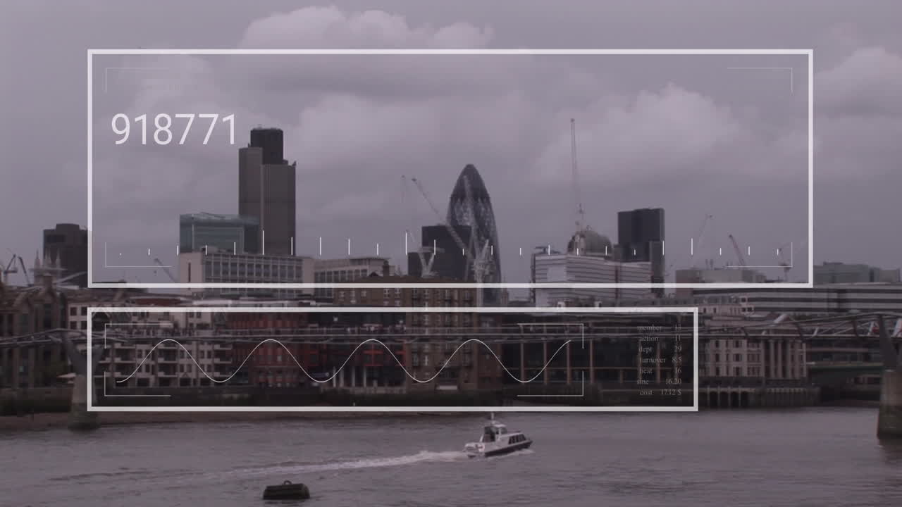 도시 풍경 위의 금융 데이터 처리 애니메이션