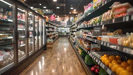 empty aisle inside a modern grocery store or supermarket