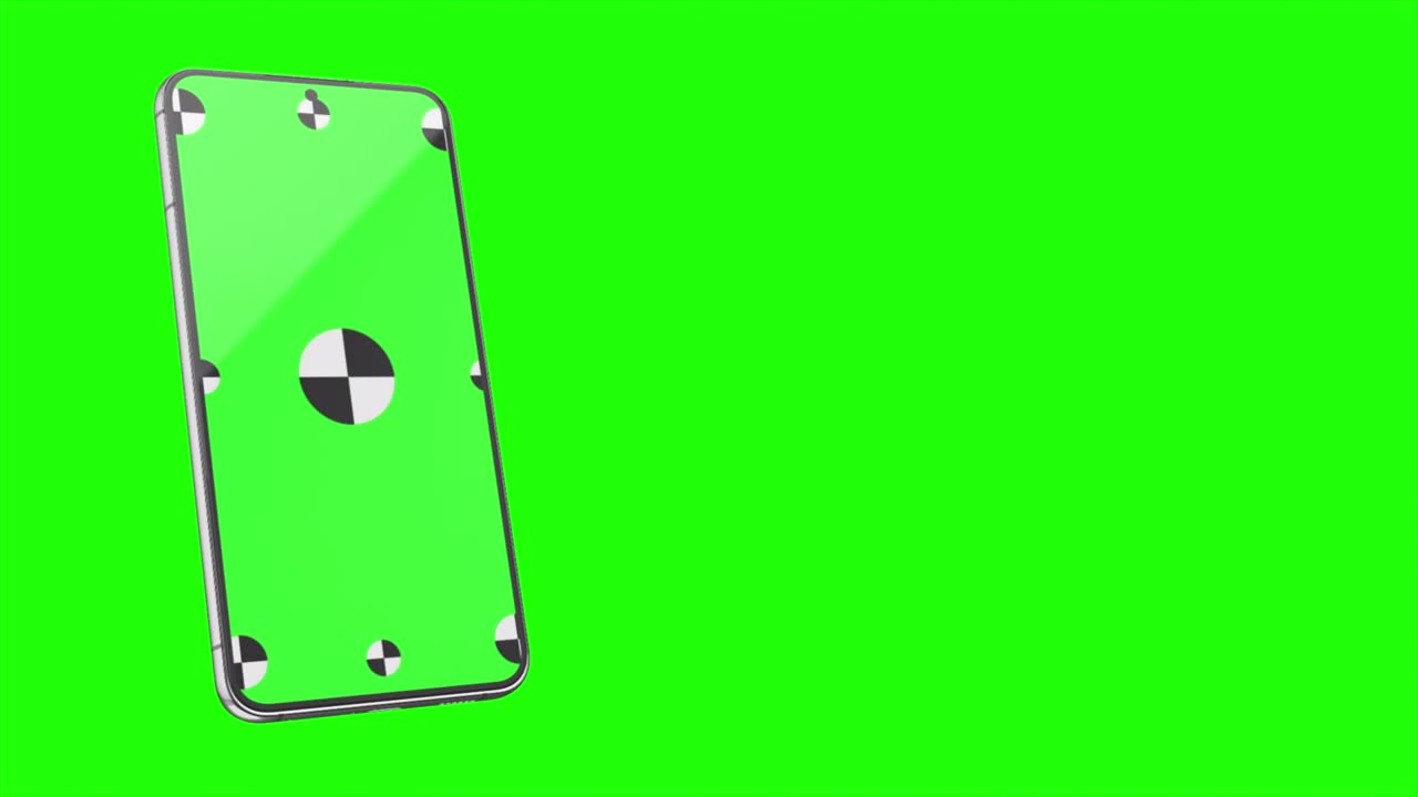 Smartphone with green screen and marks for tracking. Phone display with black key. Computer generated image. Easy customizable.