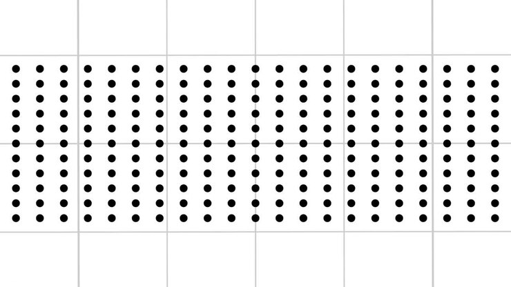 Animation of grey 3d blocks revealing moving black dots and squares