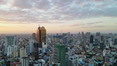 aerial view of financial district in phnom penh city during sunset