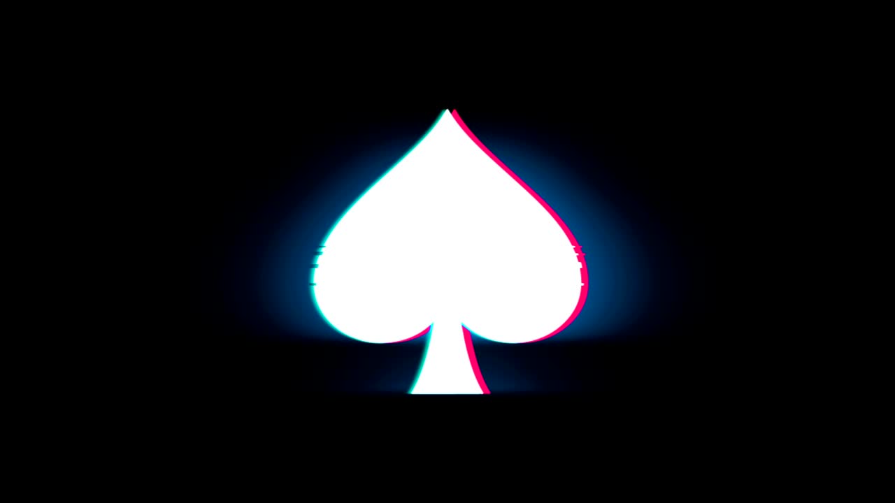Playing Card Suit Spade Symbol on Glitch Retro Vintage Animation.