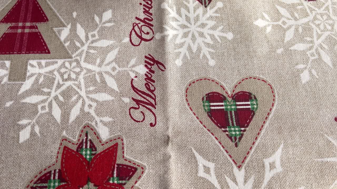 Dolly forward on a bowl full of tangerines and a red apple with a carved Merry Christmas inscription and Santa Claus' head. Food carving. Close up