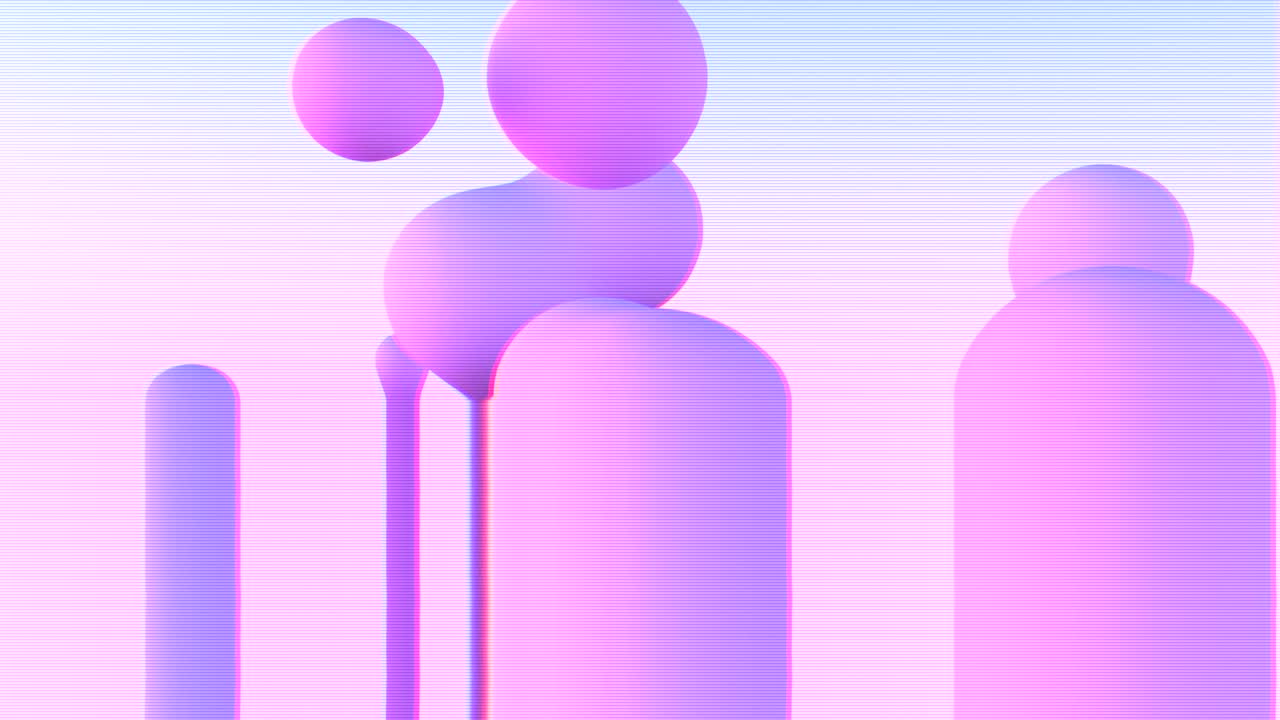 추상적인 3d 기하학 예술과 유체 떠다니는 분홍색 구. 스크래프 효과와 함께 모션 그래픽. 분홍색 배경.