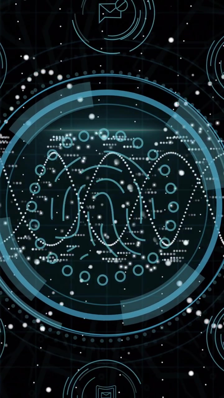 Digital network and data processing animation with futuristic circular interface