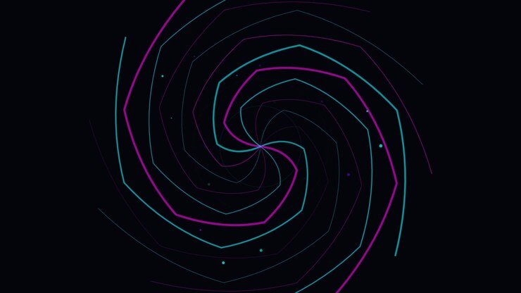 Abstract Rotating Spiral Lines with Glowing Dots