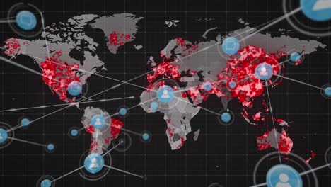 animation of network of connections over world map on black bacground