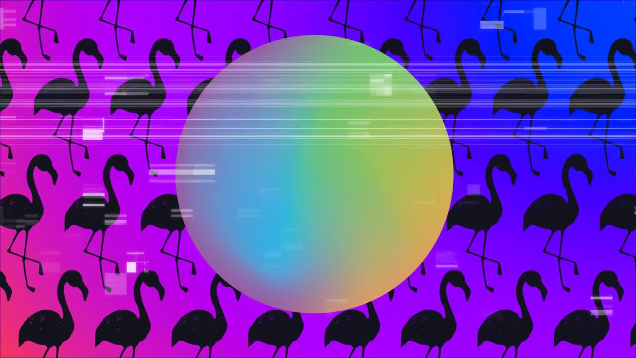 그라디언트 색으로 된 큰 공. 배경에 검은 플라밍고