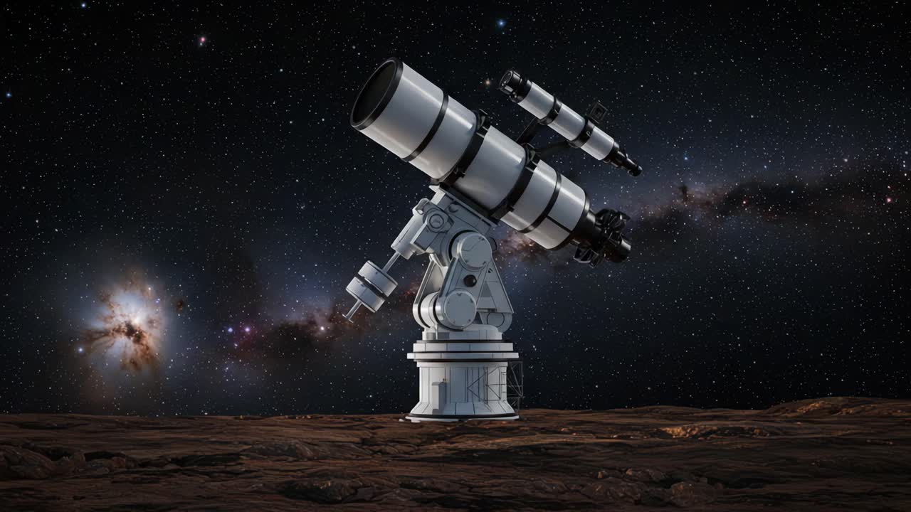 Et storslått teleskop svever over den himmelske avgrunnen, fanger glansen av fjerne galakser og utforsker det uendelige universet utenfor vårt eget