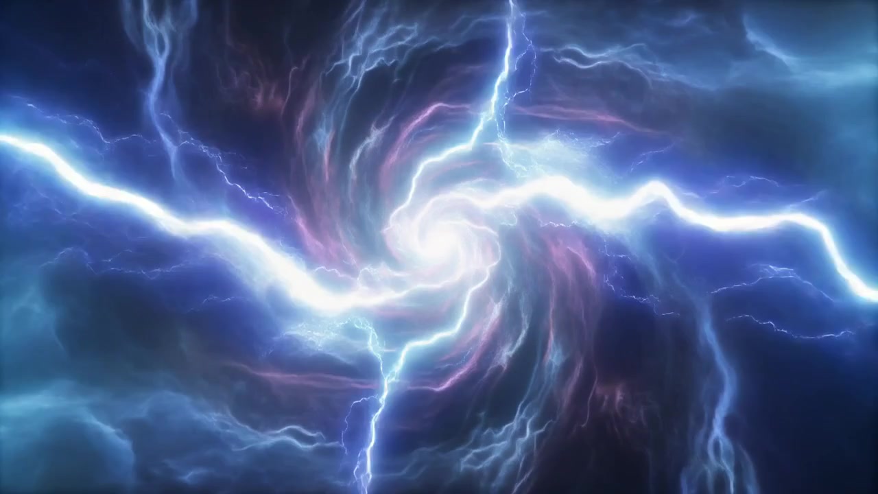 Vortice a spirale astratto di fulmini blu e viola luminosi