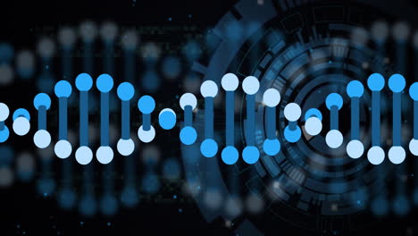 animation of dna strand rotating over circular scanner on black background