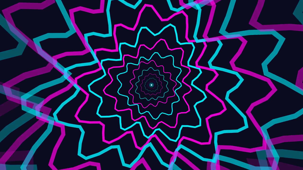 Tunnel astratto di linee neon a zigzag pulsanti