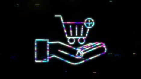 add to cart glitch icon with hands. shopping cart icon. motion graphic