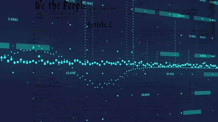 Animation of graphs, moon and numbers moving over article 1 text