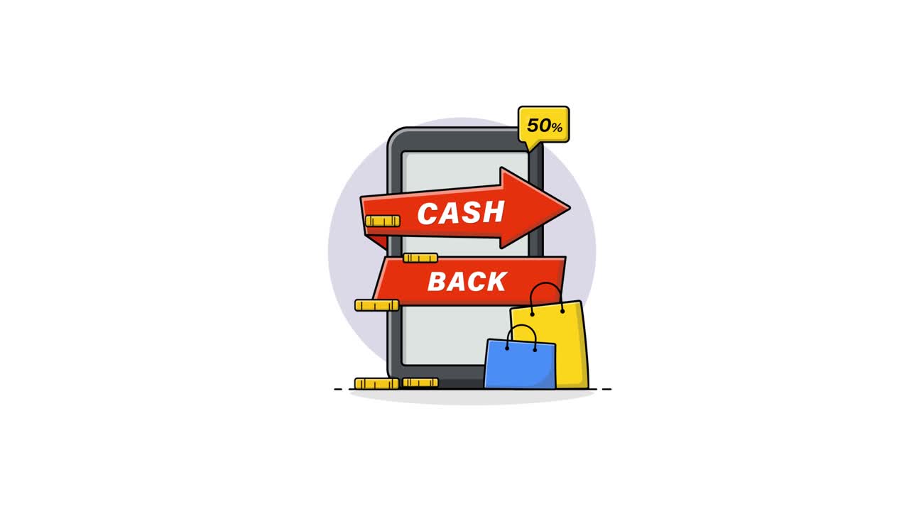 Animated Illustration of Mobile Cashback and Online Shopping