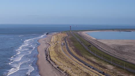 artificial sand dunes protecting port of rotterdam from coastal erosion - aerial