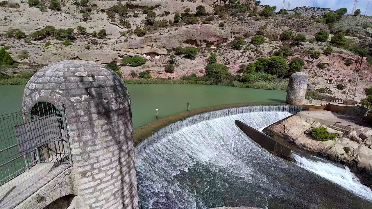 Bird's eye view of the dam near the ornithological institute in Tarifa in Spain