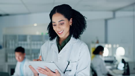 Scientist,-woman-and-tablet-for-laboratory