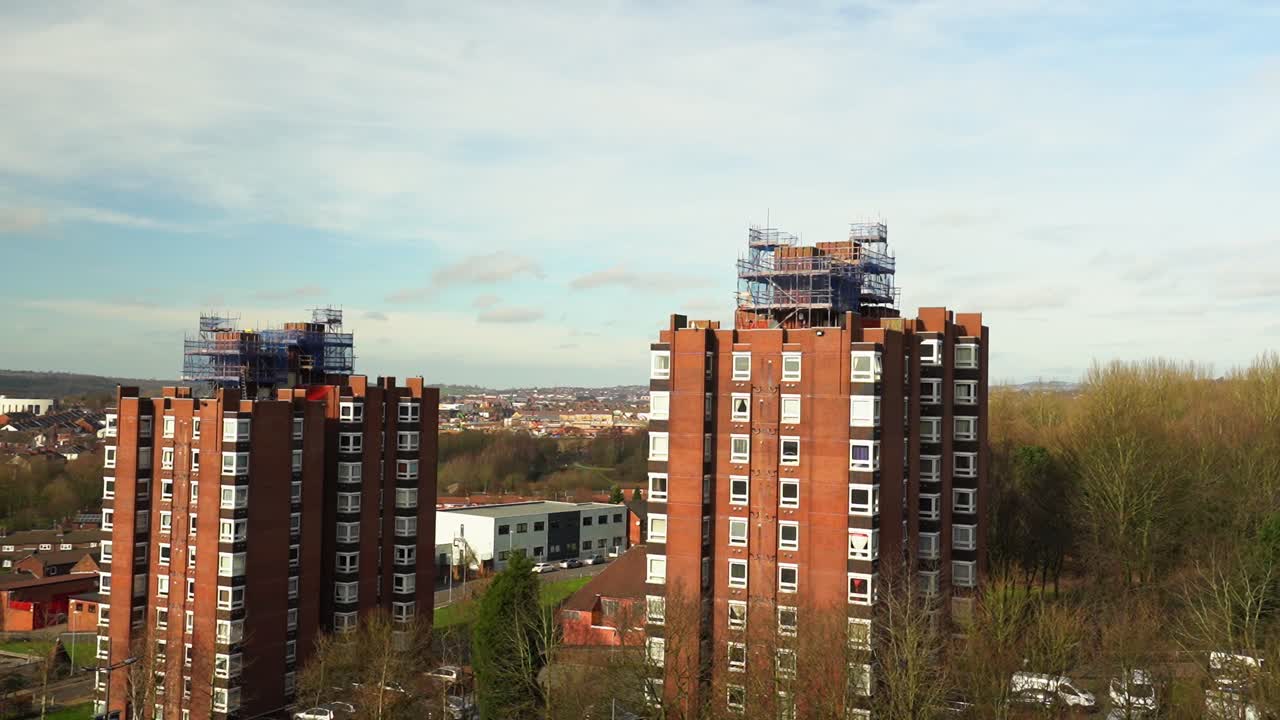 High rise tower blocks, flats built in the city of Stoke on Trent to accommodate the increasing population, housing crisis and over crowding, immigration housing