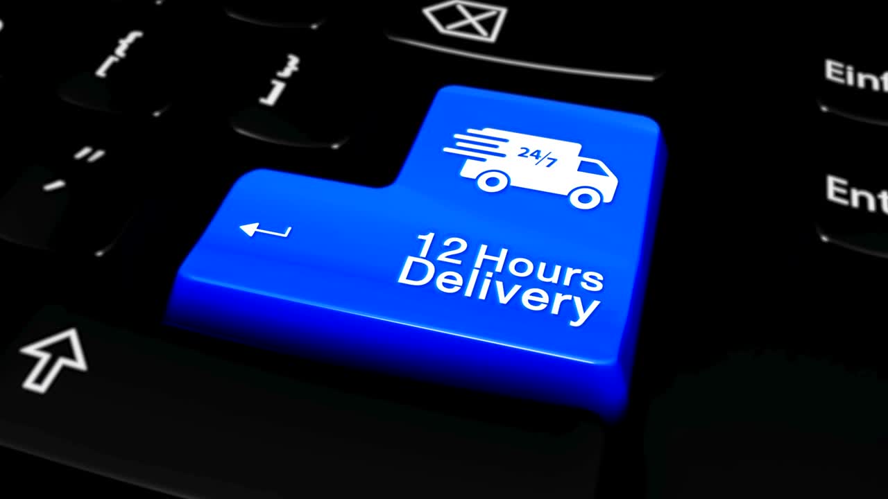 12 Hours Delivery Round Motion On Computer Keyboard Button.