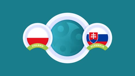 poland vs slovakia match football video animation. football 2020 championship match national flag on pole versus teams intro sport background, competition 4k animation