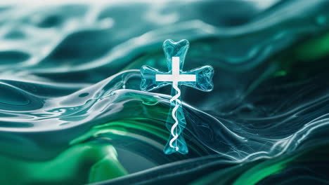 ethereal medical cross on abstract fluid background