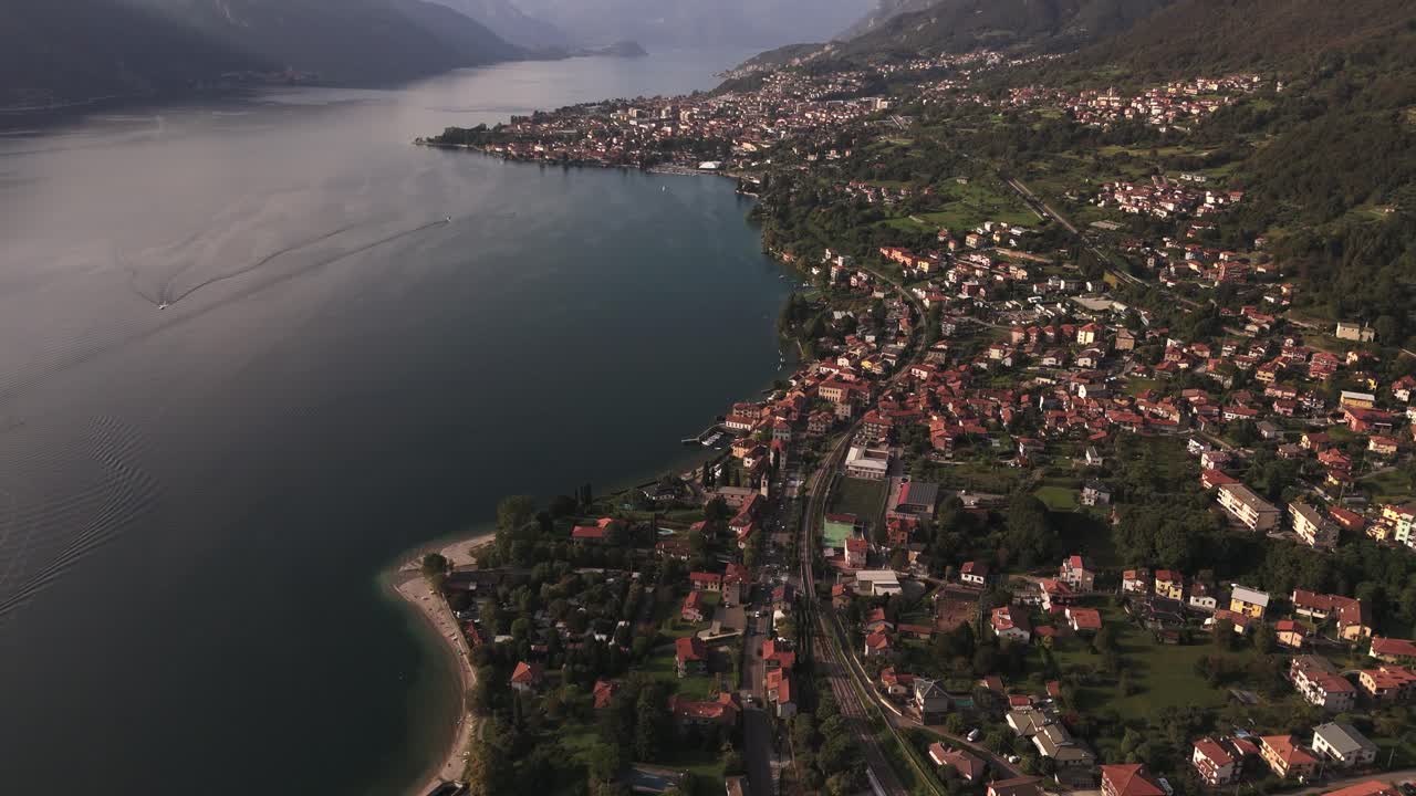 Abbadia Lariana and Mandello del Lario at Lake Como, Italy before sunset