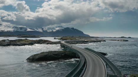 an aerial view of the atlantic road in norway