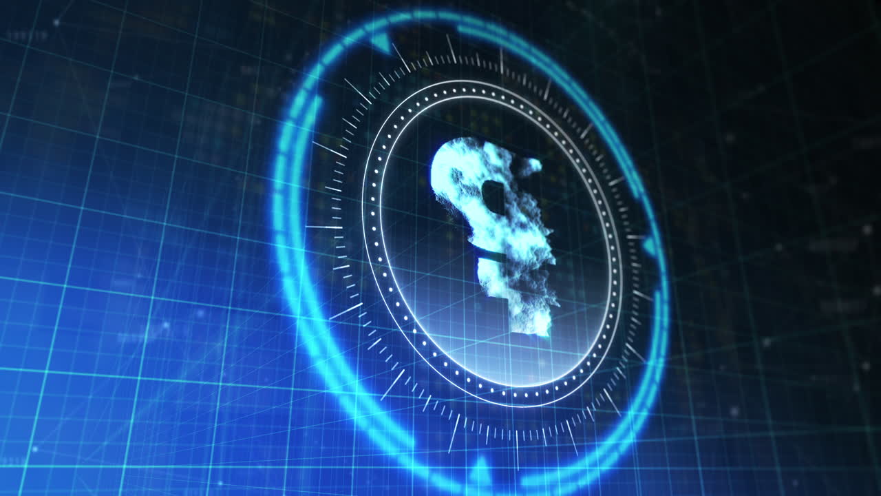 animación del círculo de procesamiento con rublo giratorio sobre el espacio digital azul y negro