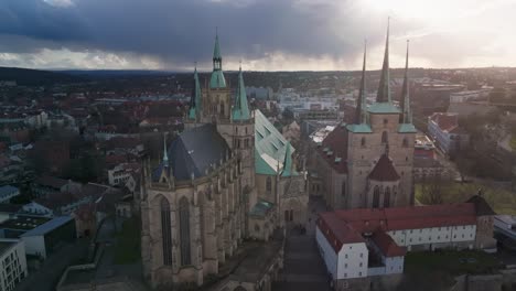 a shot overlooking erfurt domplatz cathedral in the state of thuringia germany