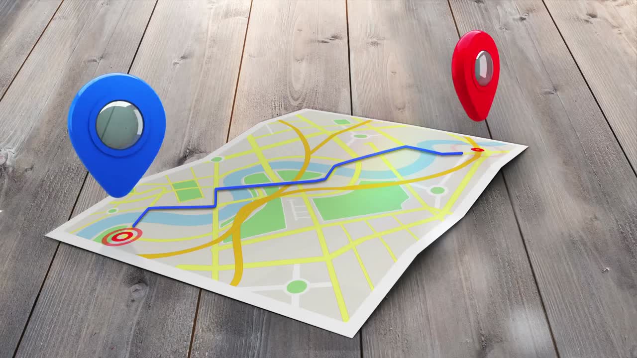 marcador rojo que muestra el camino en un mapa de una ciudad