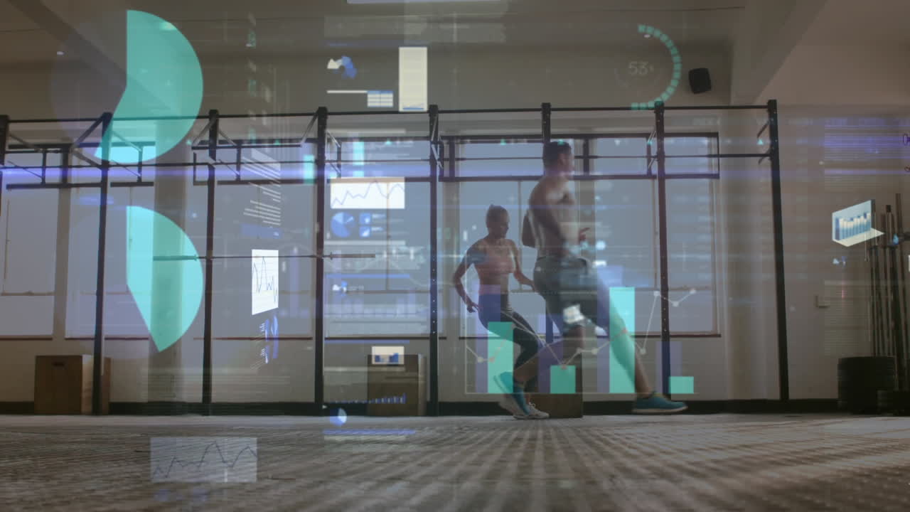 animación del procesamiento de datos y estadísticas sobre el ejercicio de la pareja fuerte